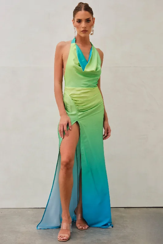 Ola Ombre Halter Maxi Dress Green & Blue