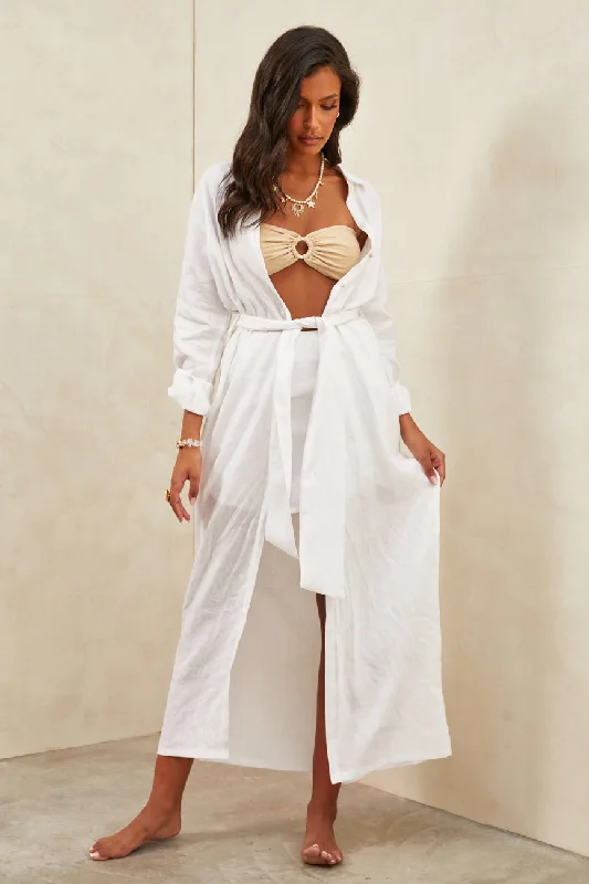 Aura Linen Maxi Dress White