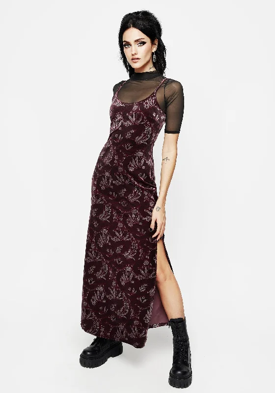 Deception Foil Print Velour Maxi Slip Gown