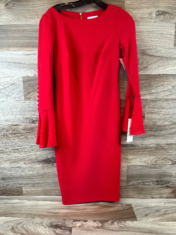 Dress Casual Midi By Calvin Klein In Red, Size: Xs