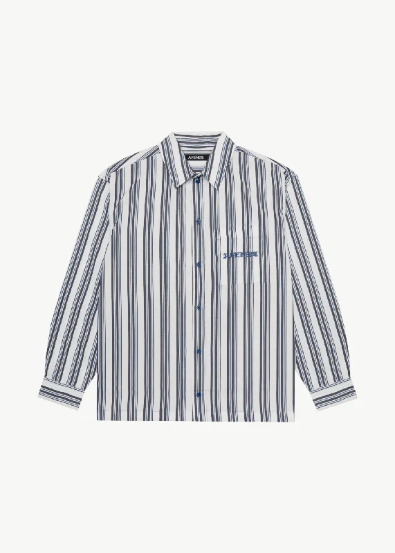 AFENDS Mens Lined Up - Long Sleeve Shirt - White Stripe