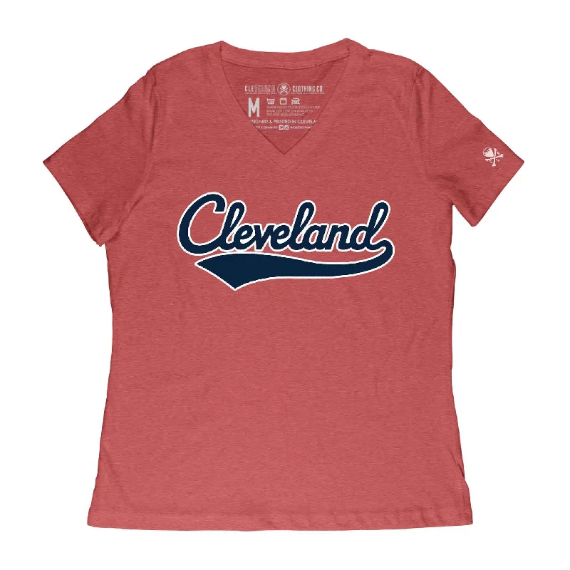 Cleveland Ballpark Script - Womens Relaxed Fit Vneck T-Shirt