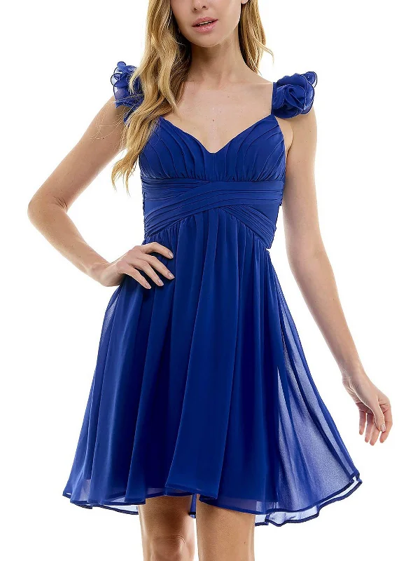 Juniors Womens Ruffled Mini Cocktail And Party Dress