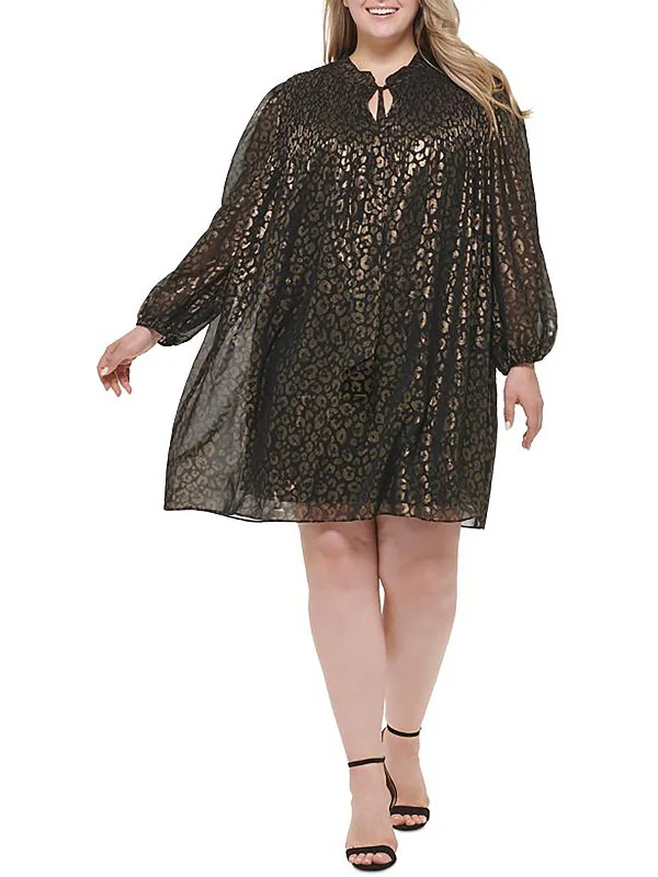 Plus Womens Metallic Animal Print Cocktail And Party Dress