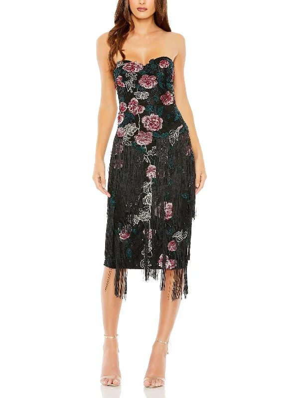 Womens Embellished Fringe Cocktail And Party Dress