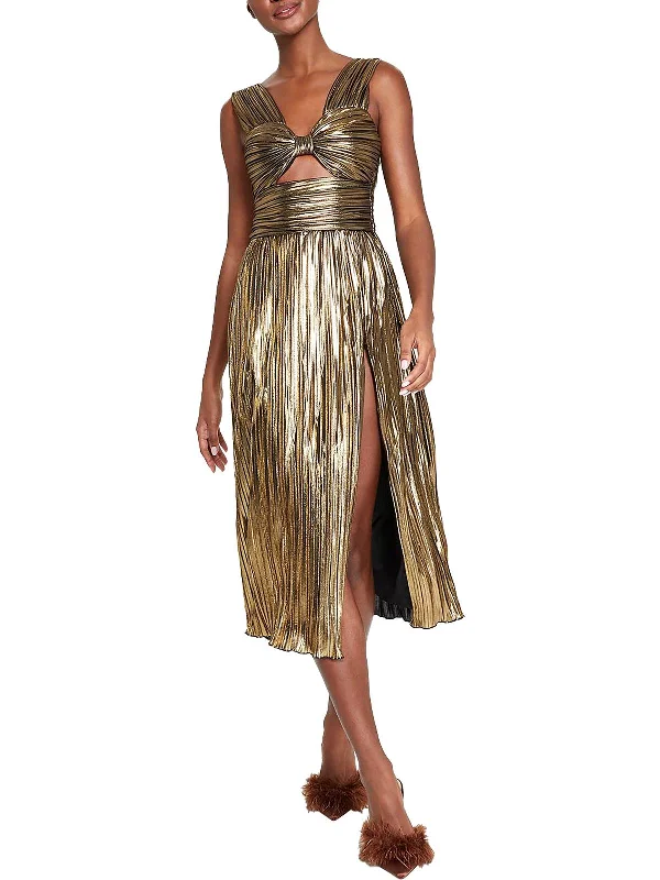 Womens Metallic Midi Cocktail And Party Dress