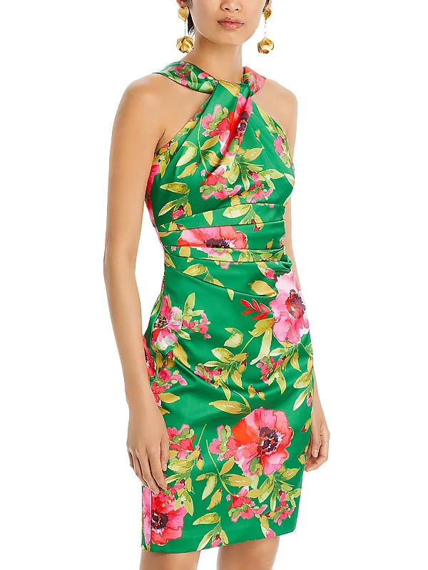 Womens Satin Floral Cocktail And Party Dress