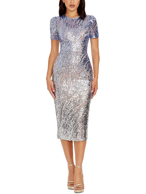 Womens Sequined Midi Cocktail And Party Dress