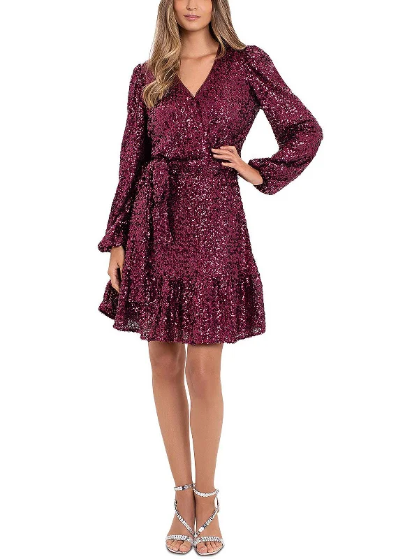 Womens Surplice Above Knee Cocktail And Party Dress