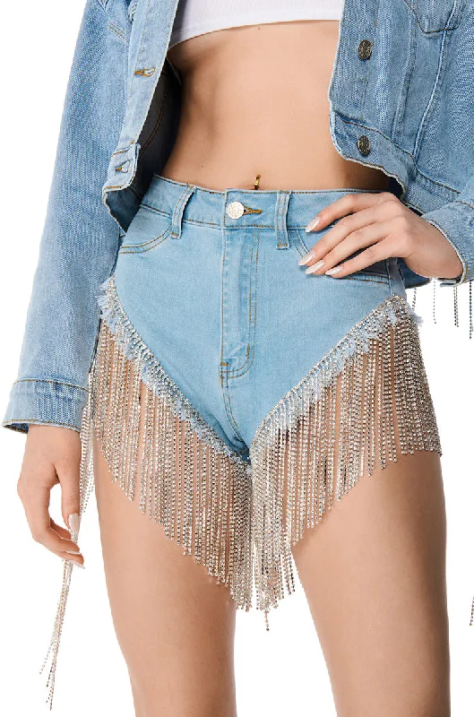 GONNA LOVE ME WATERFALL RHINESTONE DENIM SHORT