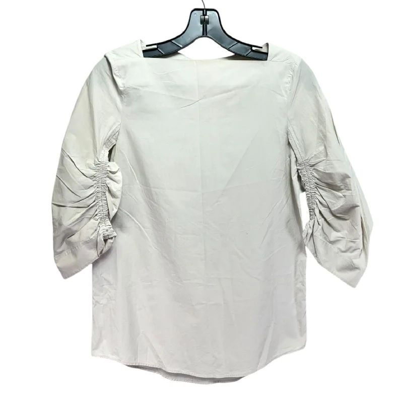 Ruched Sleeve Boat Neck Blouse Long Sleeve By Cos In Cream, Size: 2