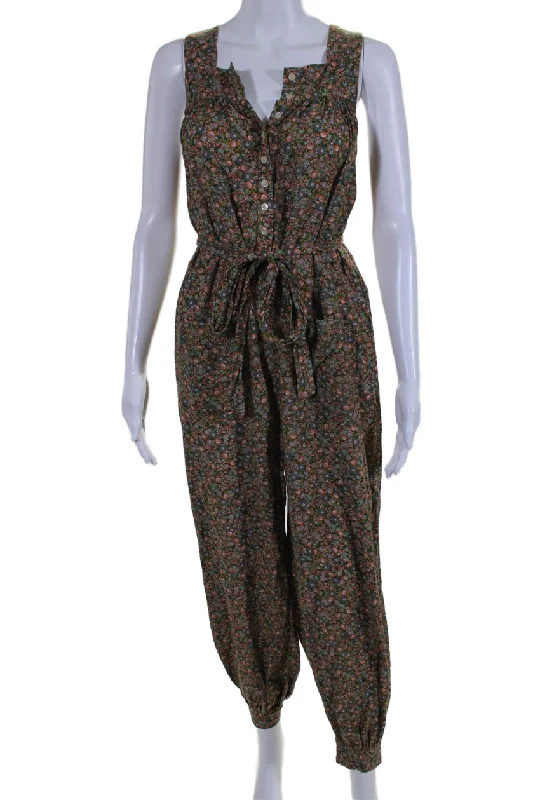 Doen Womens Floral Print Sleeveless Jumpsuit Multi Colored