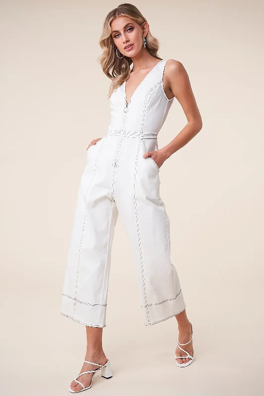 Far Out Denim Zip Front Jumpsuit