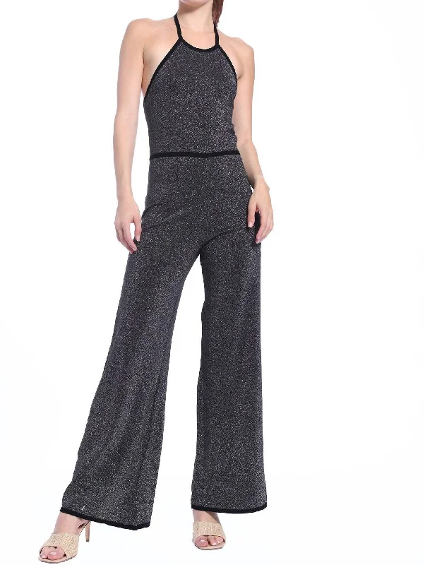 Lurex Halter Jumpsuit In Black