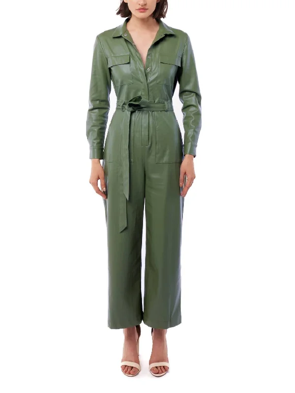 Meyer Faux Leather Jumpsuit In Olive