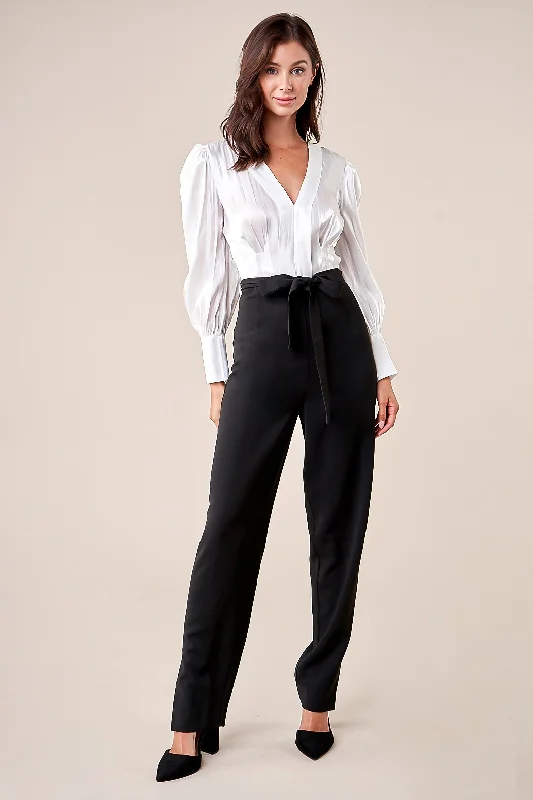 Miss Punctuality Pleated Blouse Jumpsuit