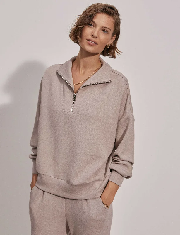 Hawley Half Zip Sweat - Taupe Marl