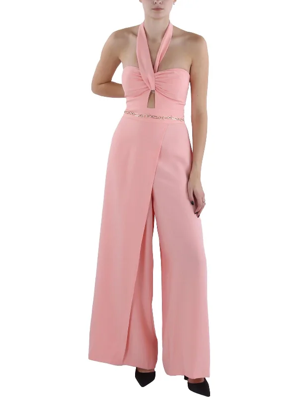 Womens Halter Surplice Jumpsuit