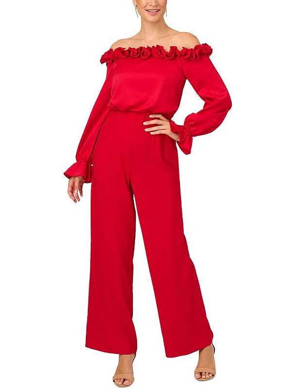 Womens Satin Off-The-Shoulder Jumpsuit