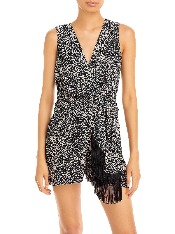 Womens Surplice Animal Print Romper