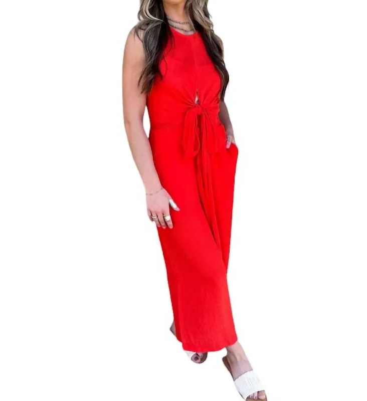 Woven Wrap Jumpsuit In Red