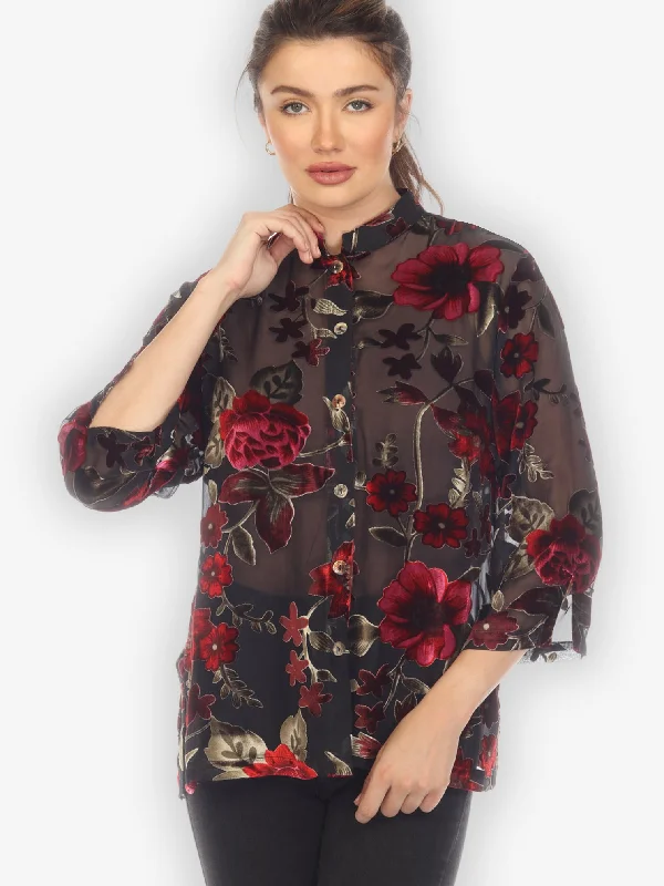 Flower Vine Cut Velvet Blouse