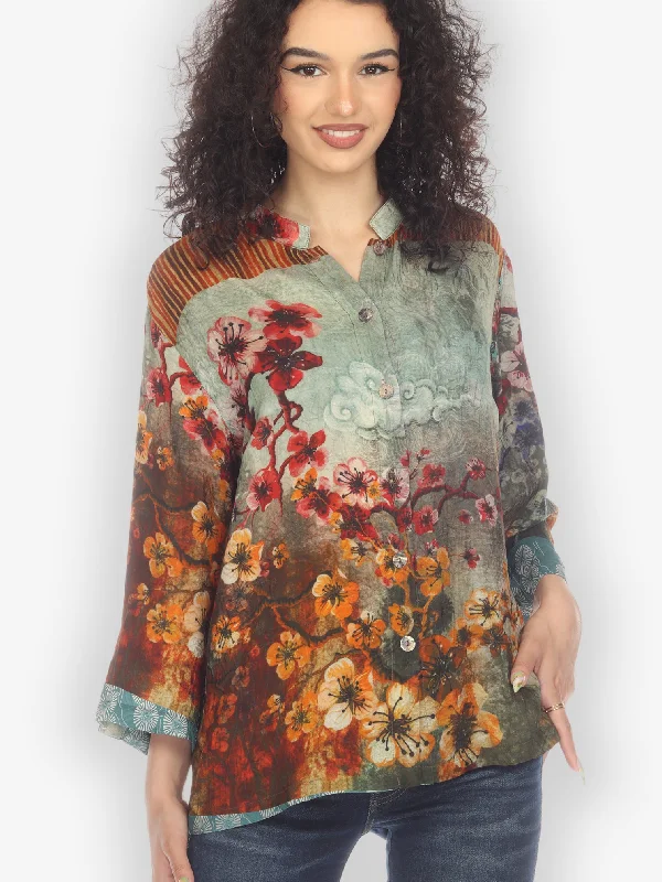 Joy Blossom Border Silk Blouse