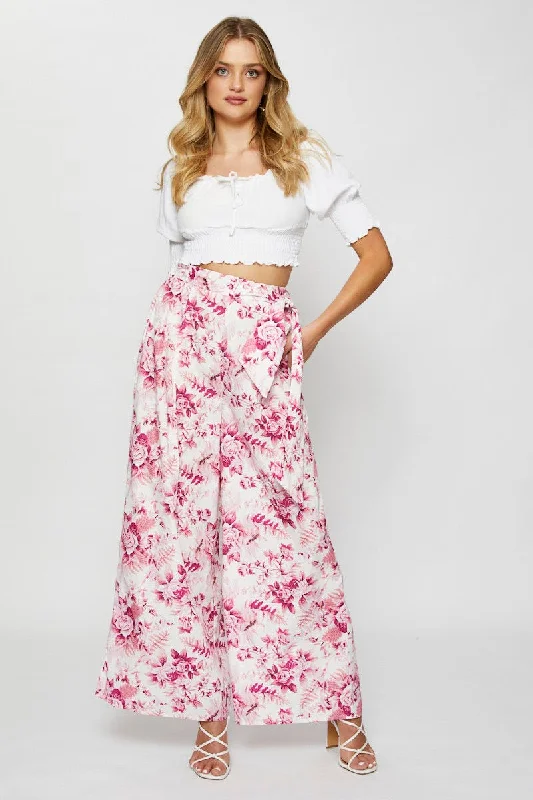 Print Wide Leg Pants High Rise