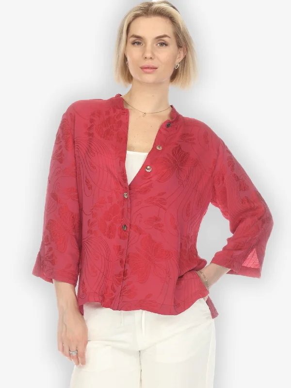 Solid Pinkish-Red Silk Blouse