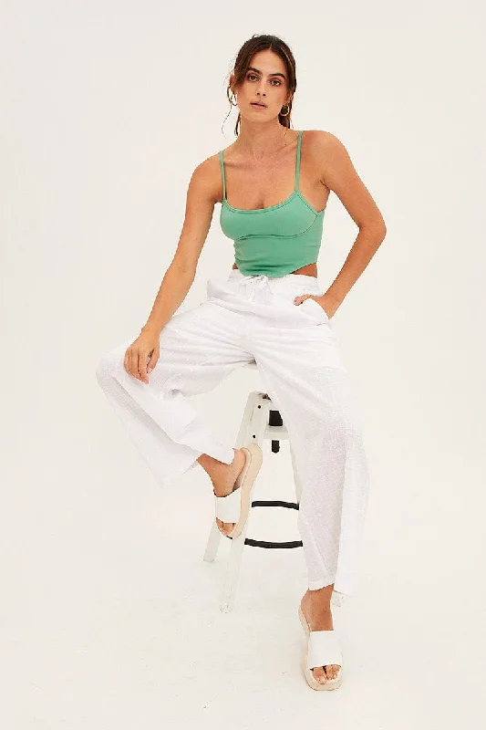 White Wide Leg Pants High Rise Cotton