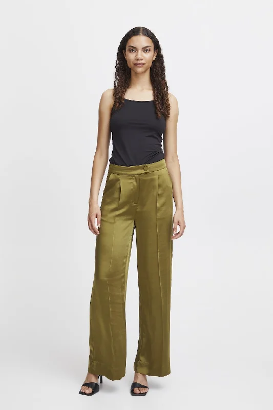 DENANA SATIN TROUSERS OLIVE