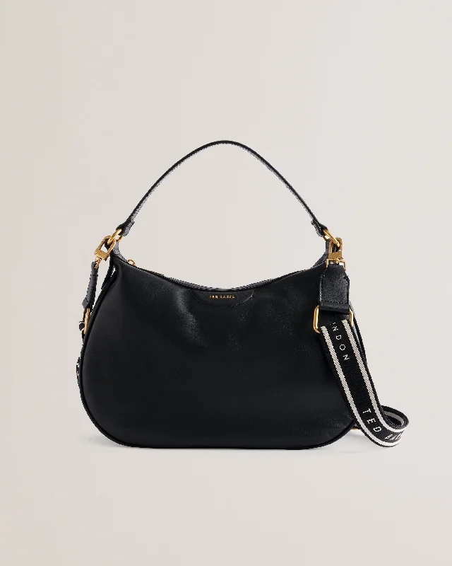 Esiah Webbing Slouchy Leather Hobo Bag Black