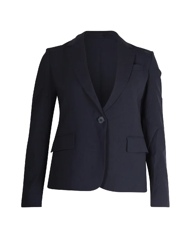 Theory Single-Breasted Blazer in Navy Blue Wool